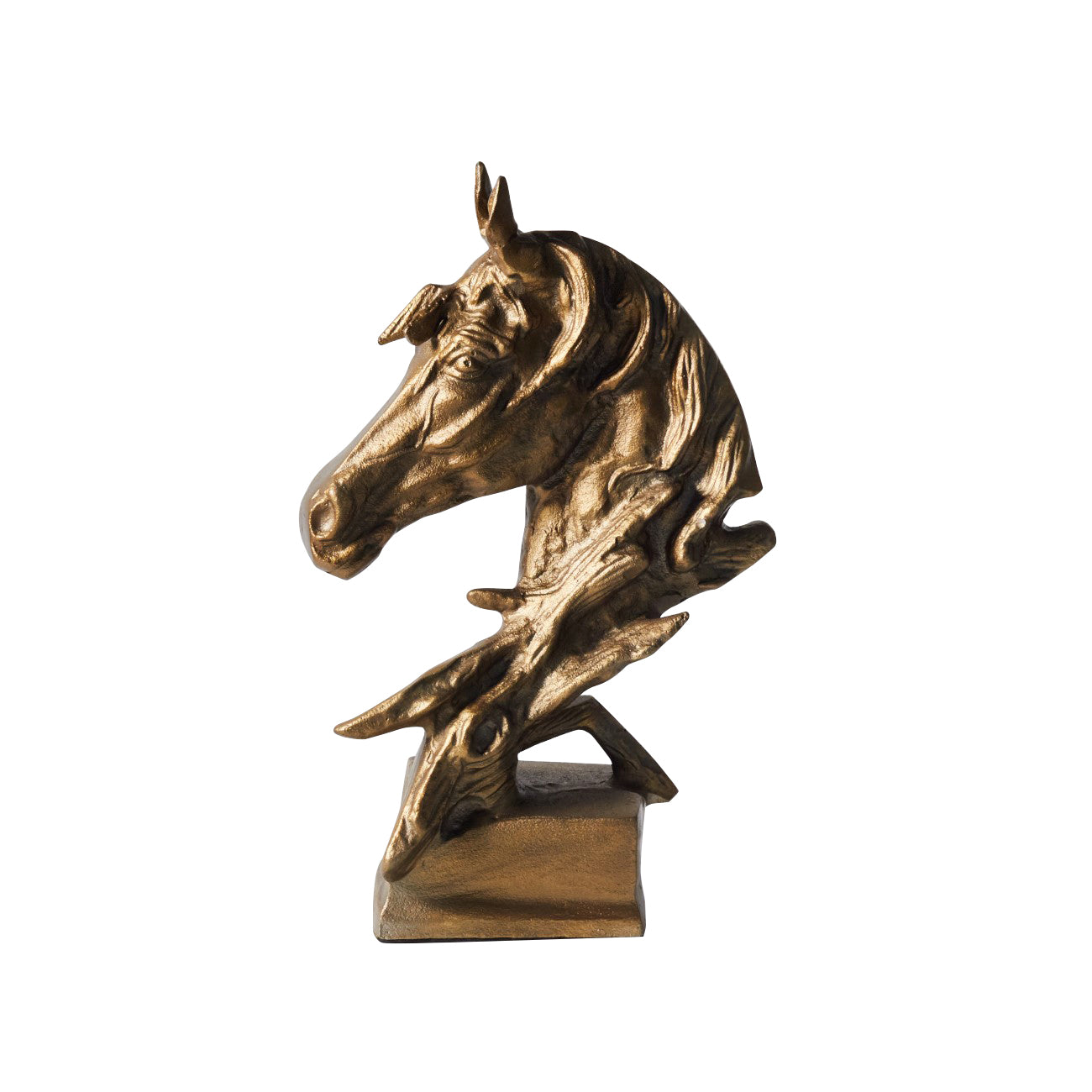 Equinox Horse Head Sculpture On Plinth Antique Gold