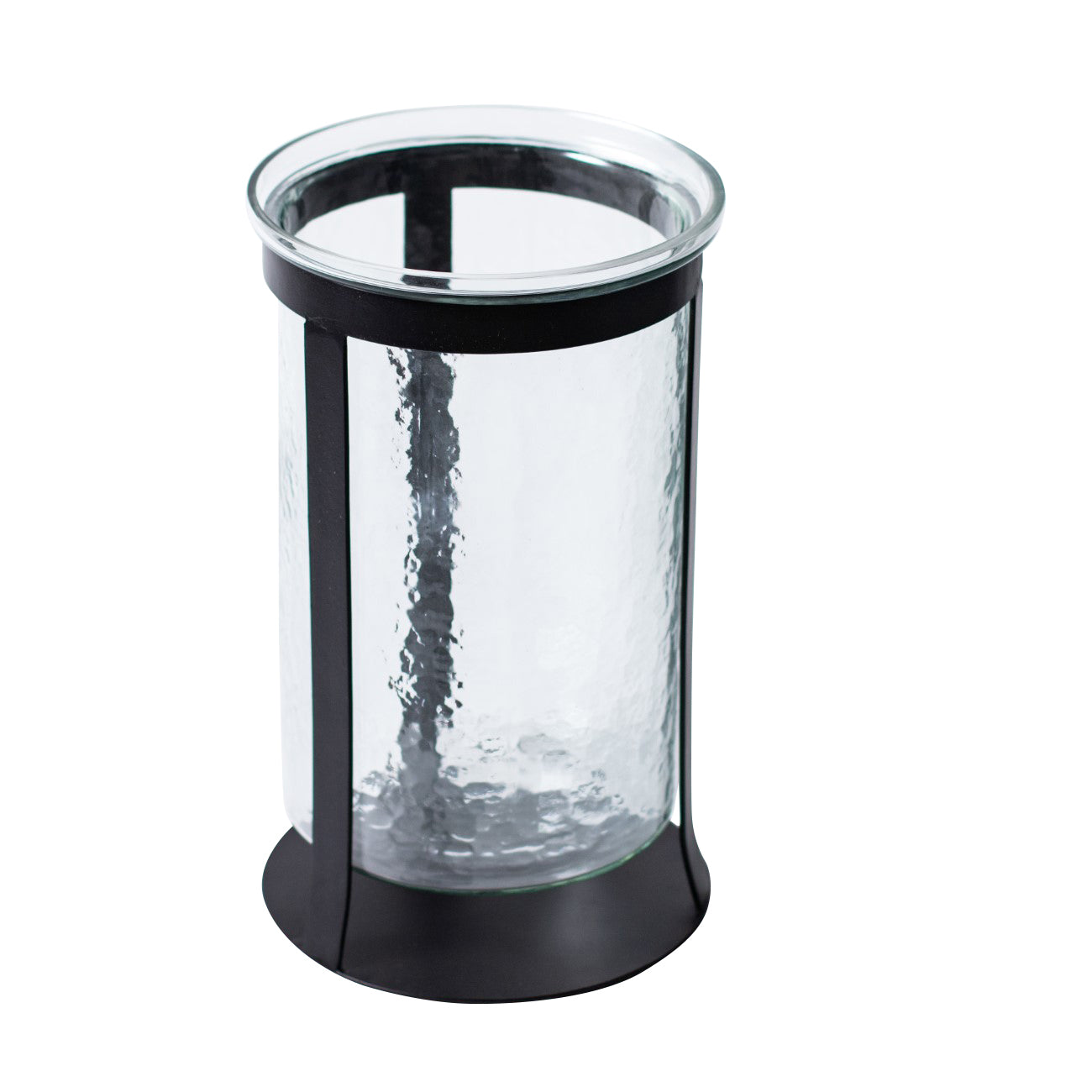 Nox Hammered Glass Black Iron Hurricane Large