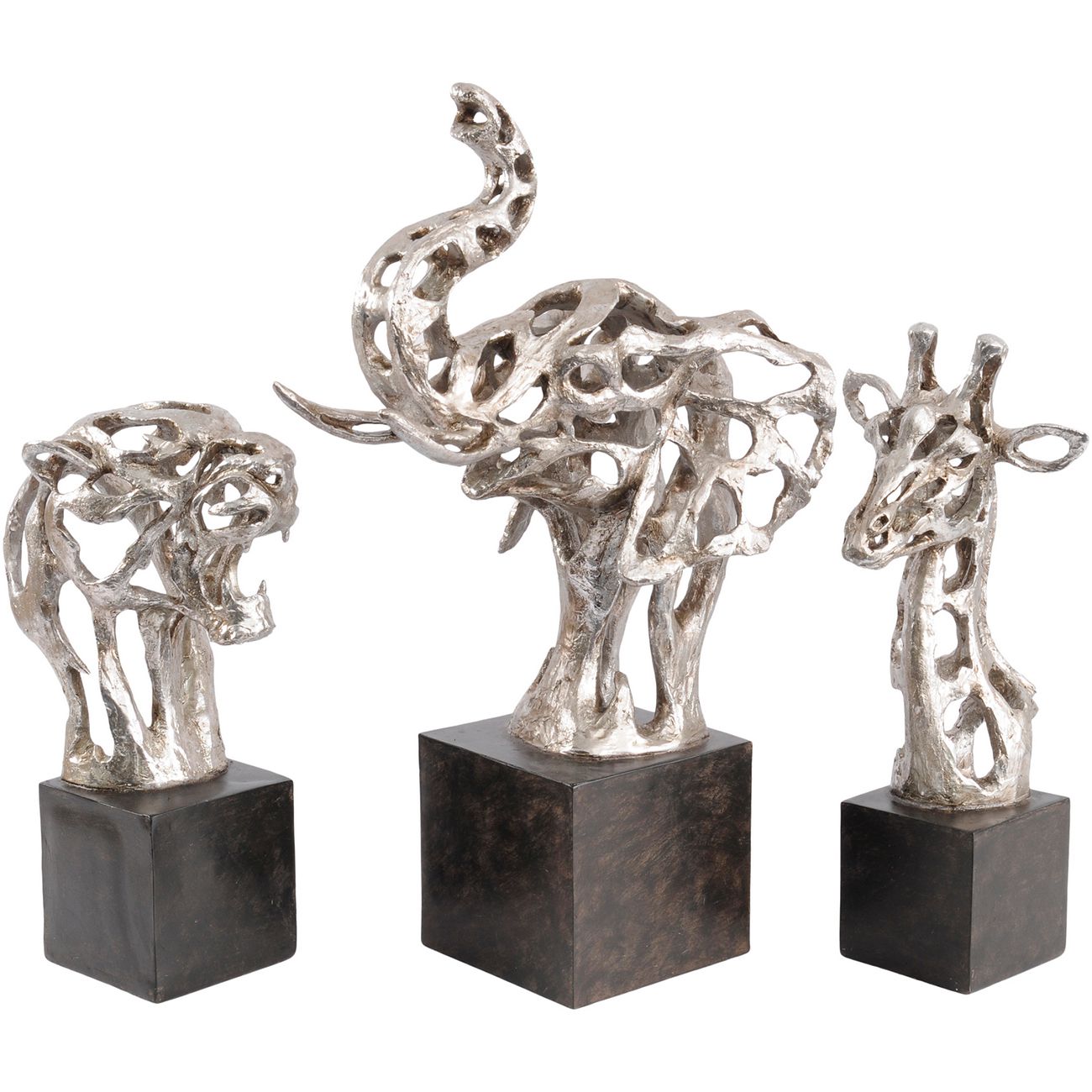 Addo Abstract Tiger Head Sculpture in Silver Resin
