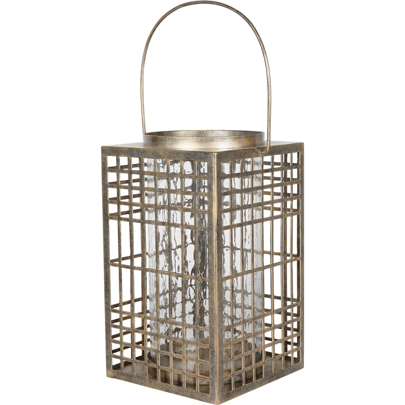 Barossa Fretwork Square Lantern in Aged Gold with Glass Flute 33cm