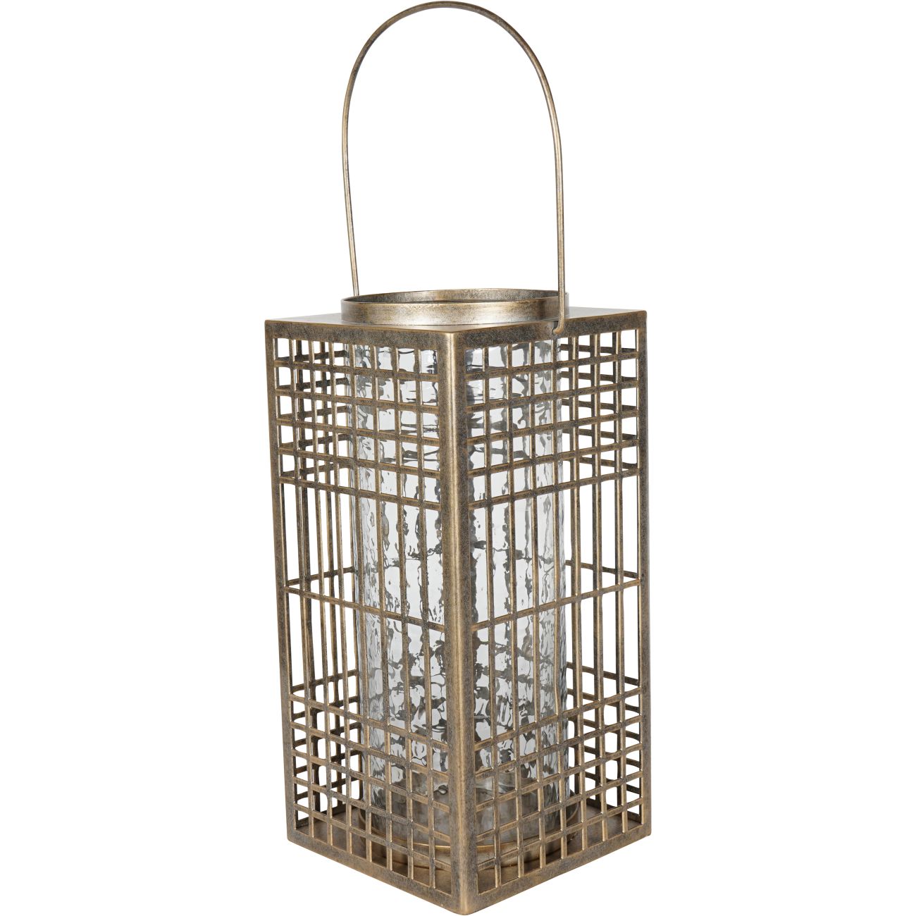 Barossa Fretwork Square Lantern in Aged Gold with Glass Flute 40.5cm