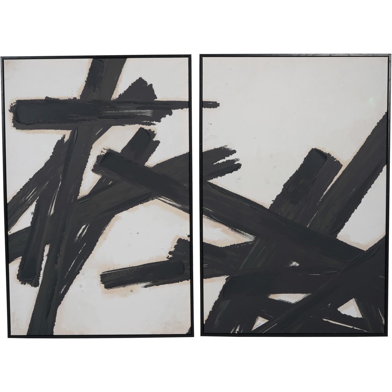 Impasto Brushstrokes Off White Set of 2 Framed Canvas Wall Art 160x120cm
