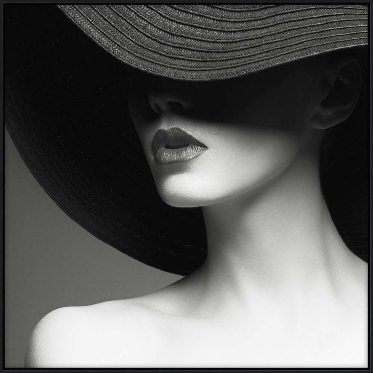 Lady in Hat Framed Canvas 100x100cm