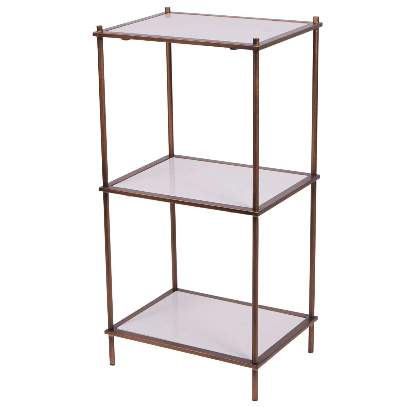 Hylas Antique Copper Frame Ceramic Three Tier Shelving Unit