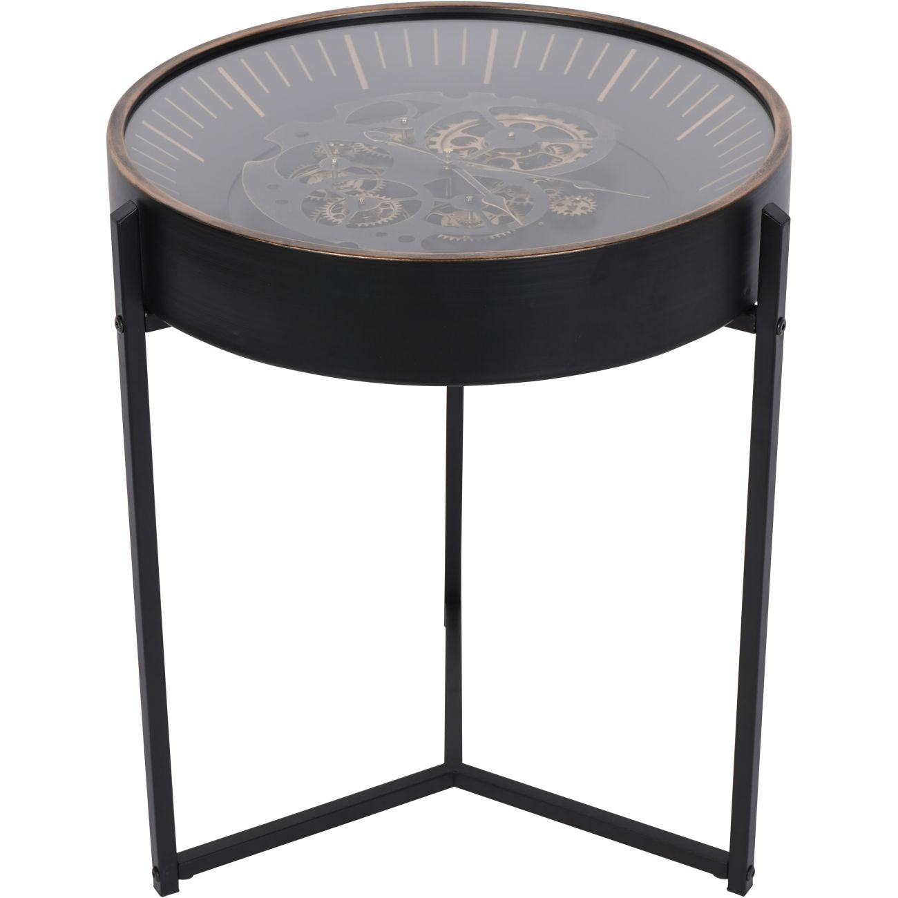 Palladium Side Table Clock with Moving Cogs Black Gold