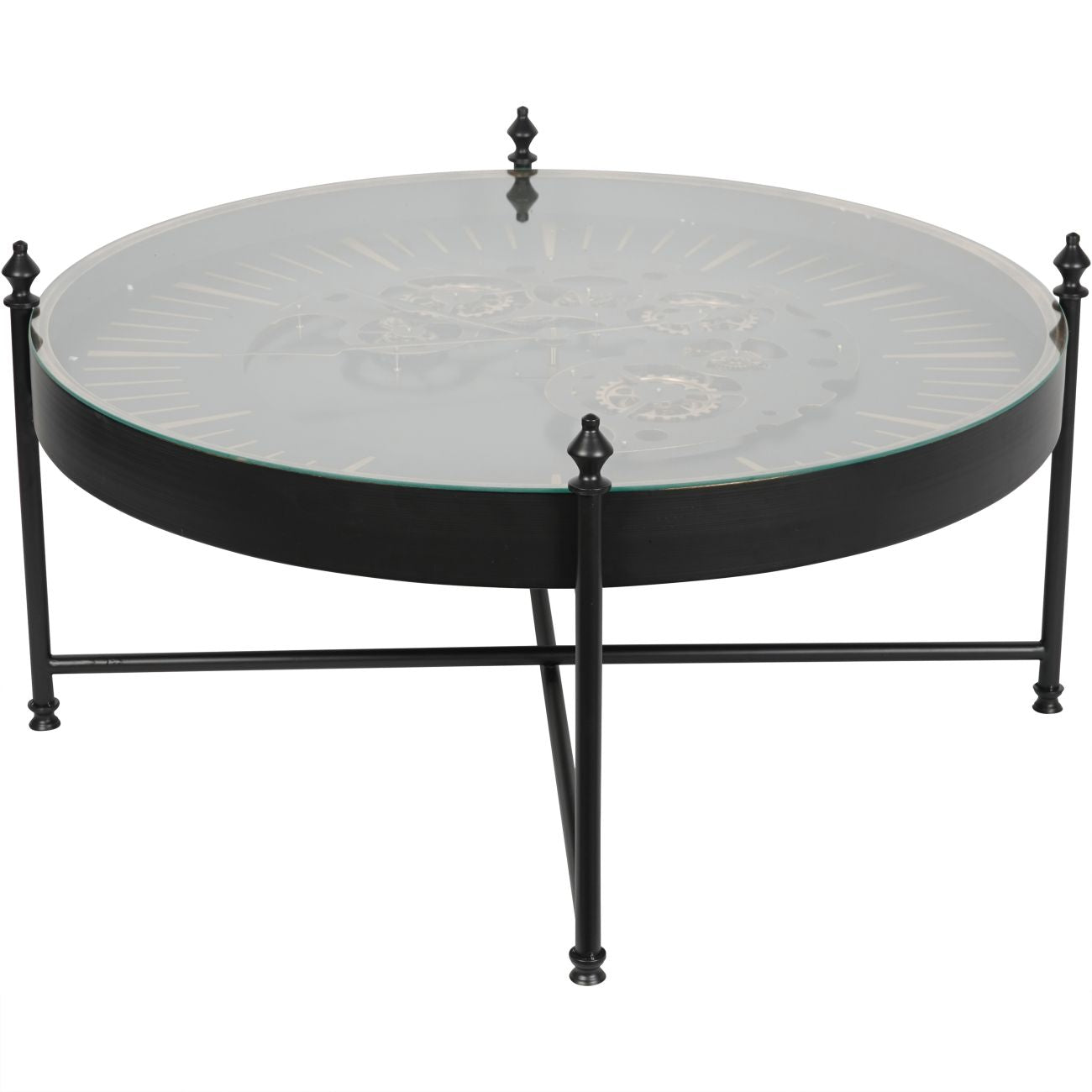 Palladium Coffee Clock Table with Moving Cogs Black Gold