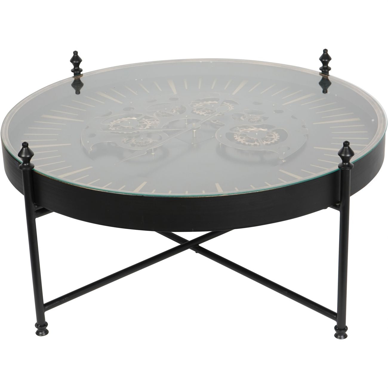 Palladium Coffee Clock Table with Moving Cogs Black Gold