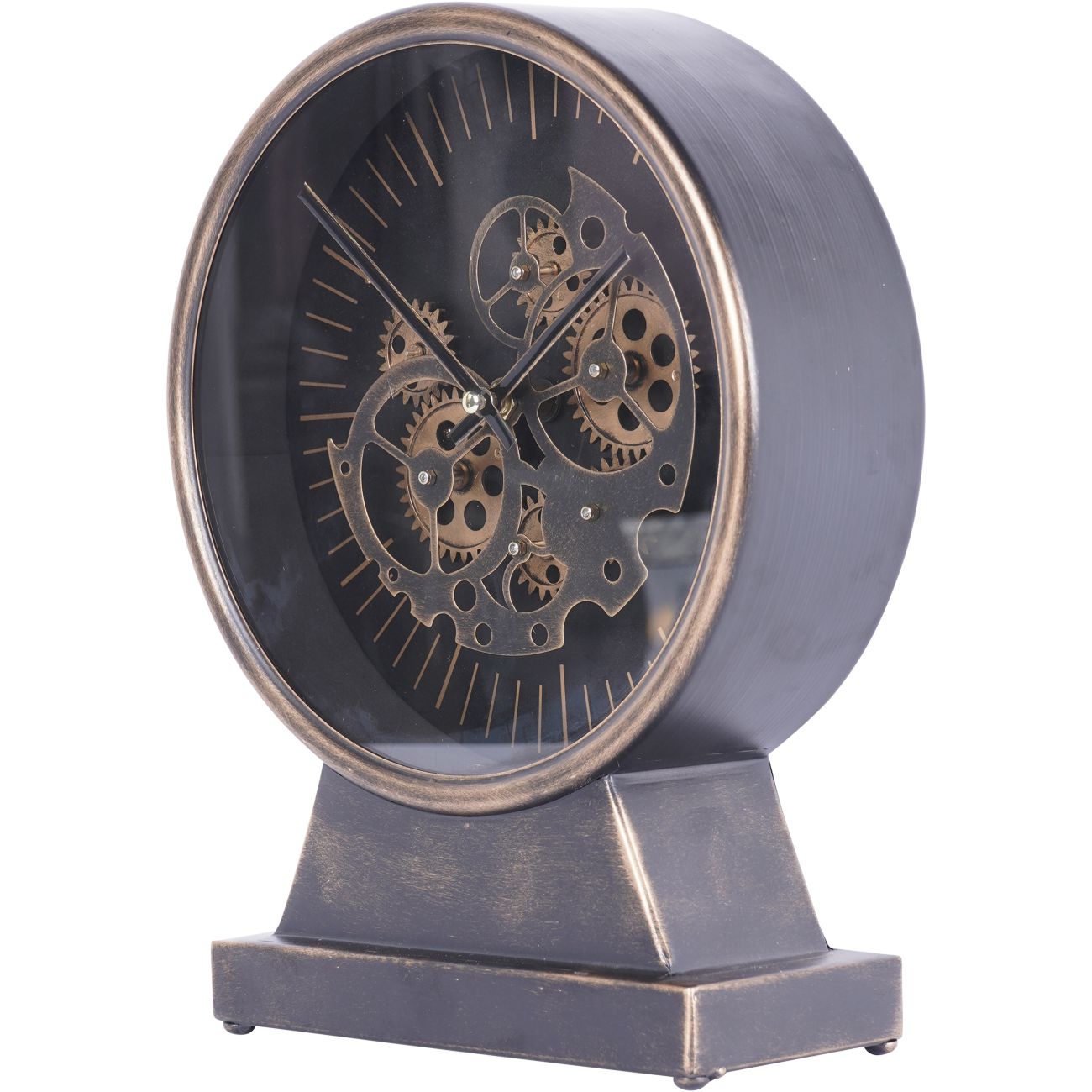 Palladium Black & Gold Mantel Clock with Moving Cogs