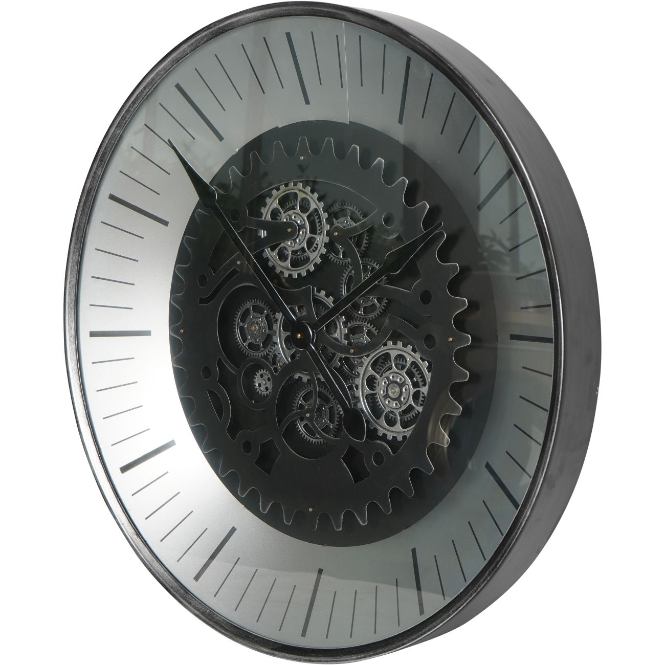 Palladium Wall Clock with Moving Cogs Black Nickel 80cm