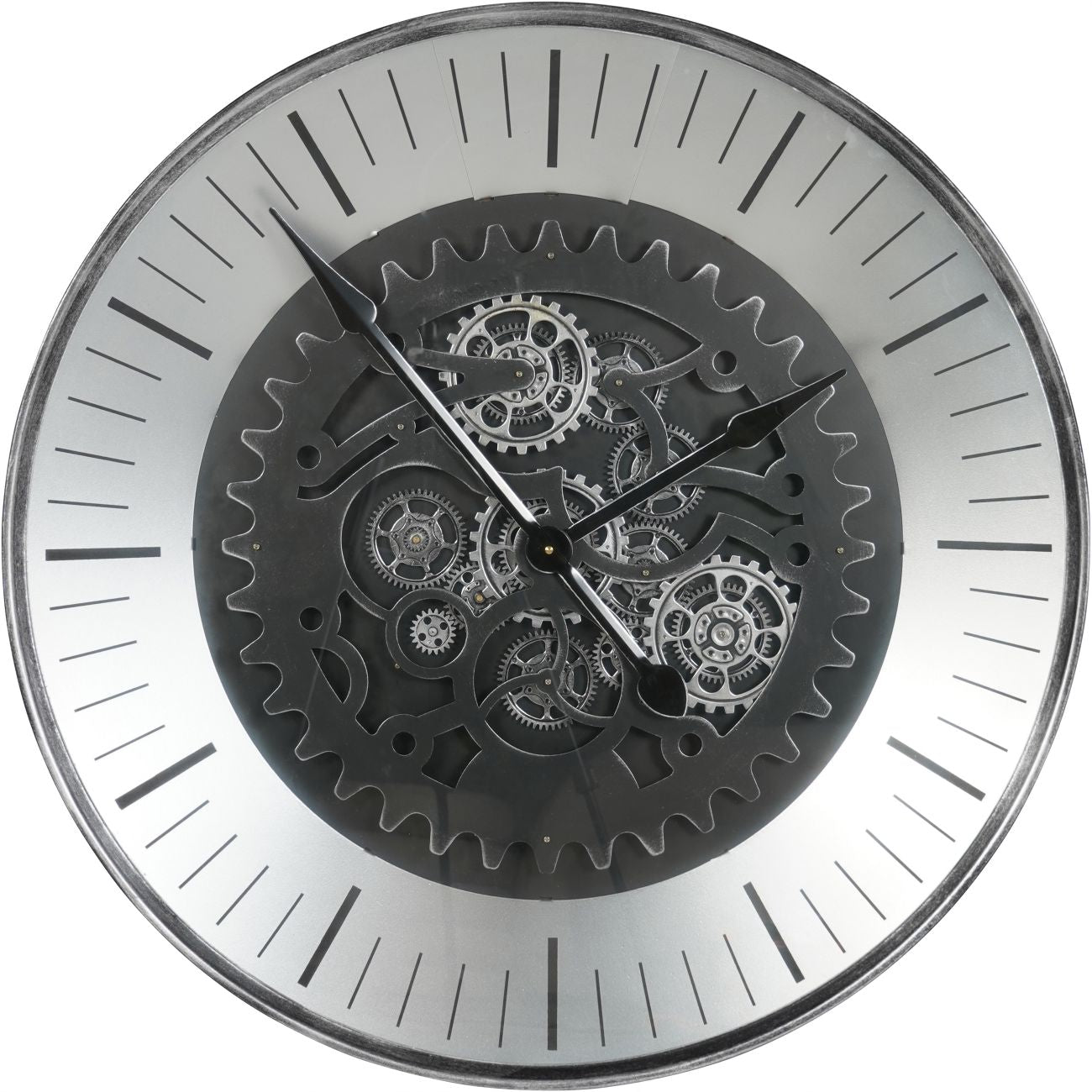 Palladium Wall Clock with Moving Cogs Black Nickel 80cm