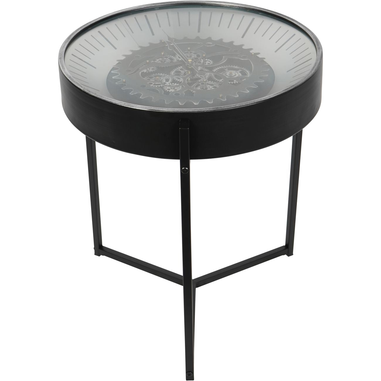 Palladium Side Table Clock with Moving Cogs Black Nickel