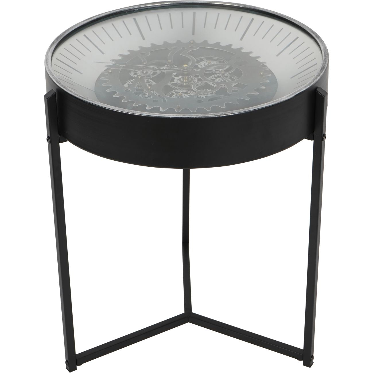 Palladium Side Table Clock with Moving Cogs Black Nickel