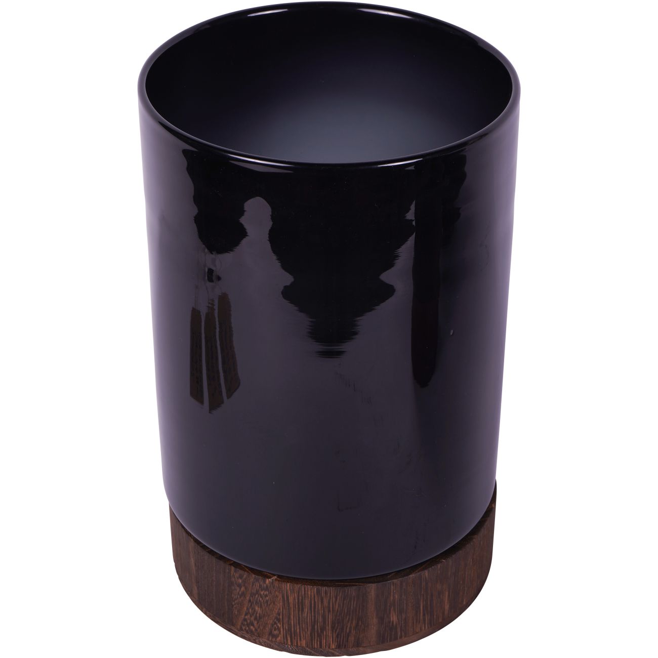 Noir Glass Hurricane with Wooden Base 31.5cm