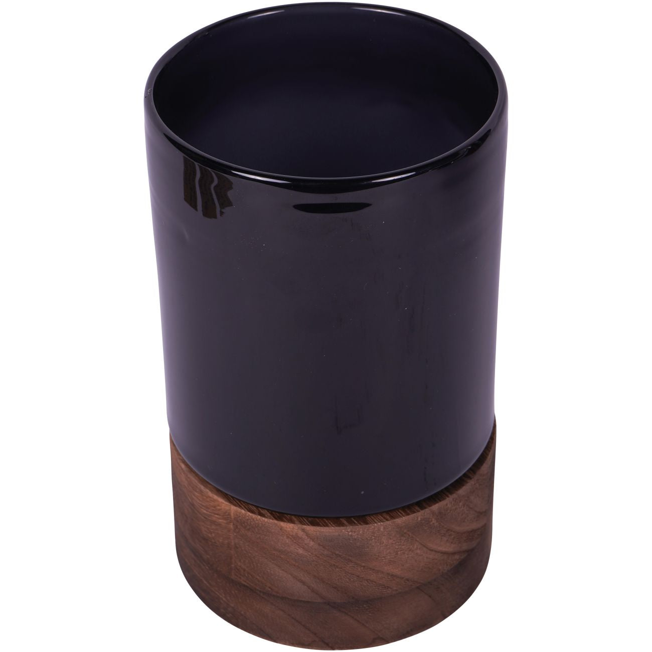 Noir Glass Hurricane with Wooden Base 20.5cm