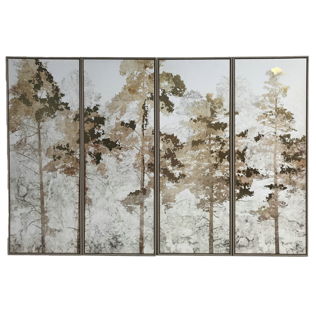 Foil Trees Set of 4 Framed Canvas Wall Art 180x120cm