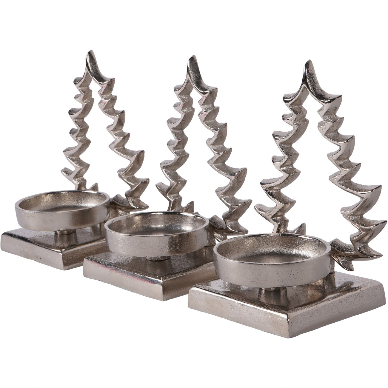 Laura Ashley Set of Festive Aluminium Christmas Tree Silver Tealight Holders