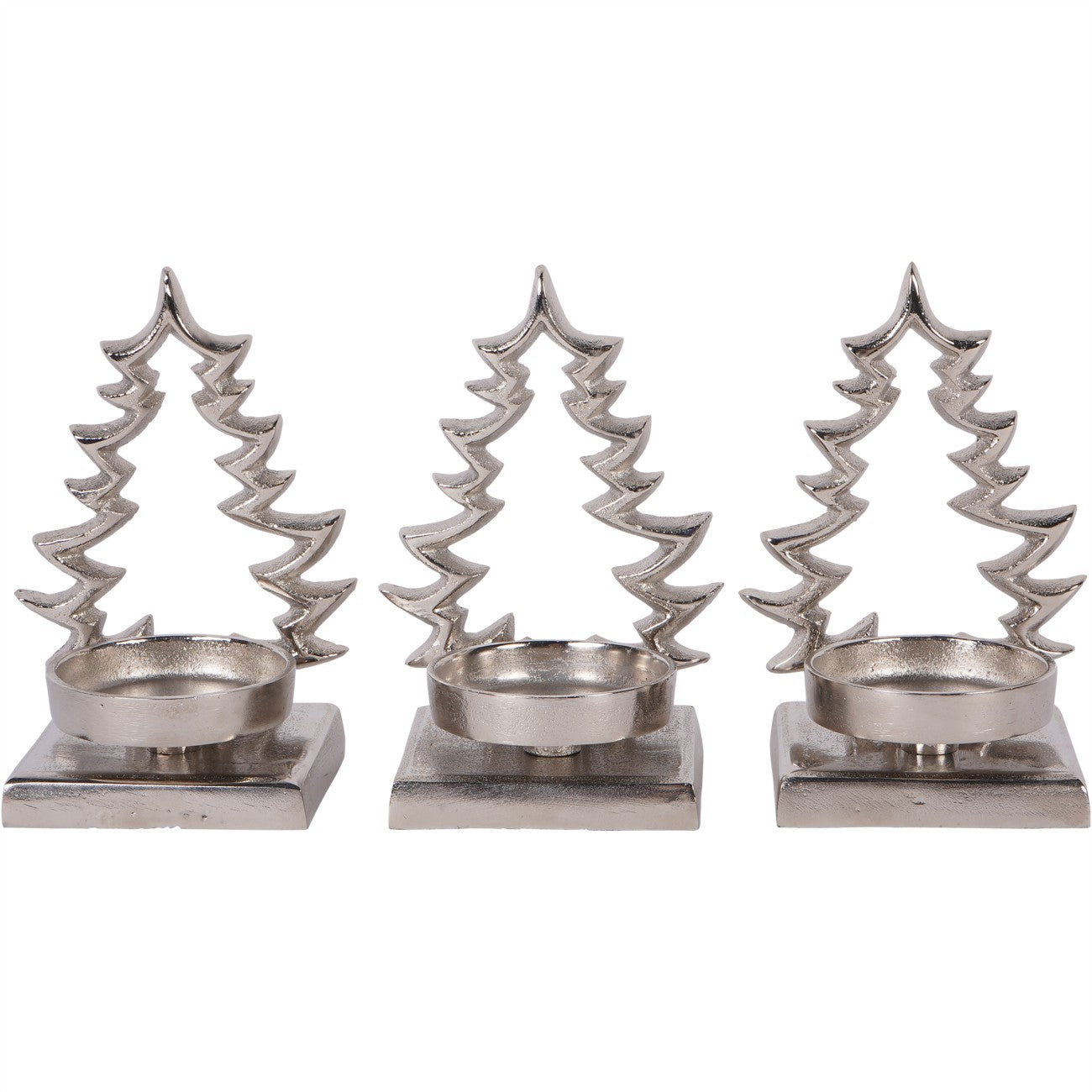 Laura Ashley Set of Festive Aluminium Christmas Tree Silver Tealight Holders
