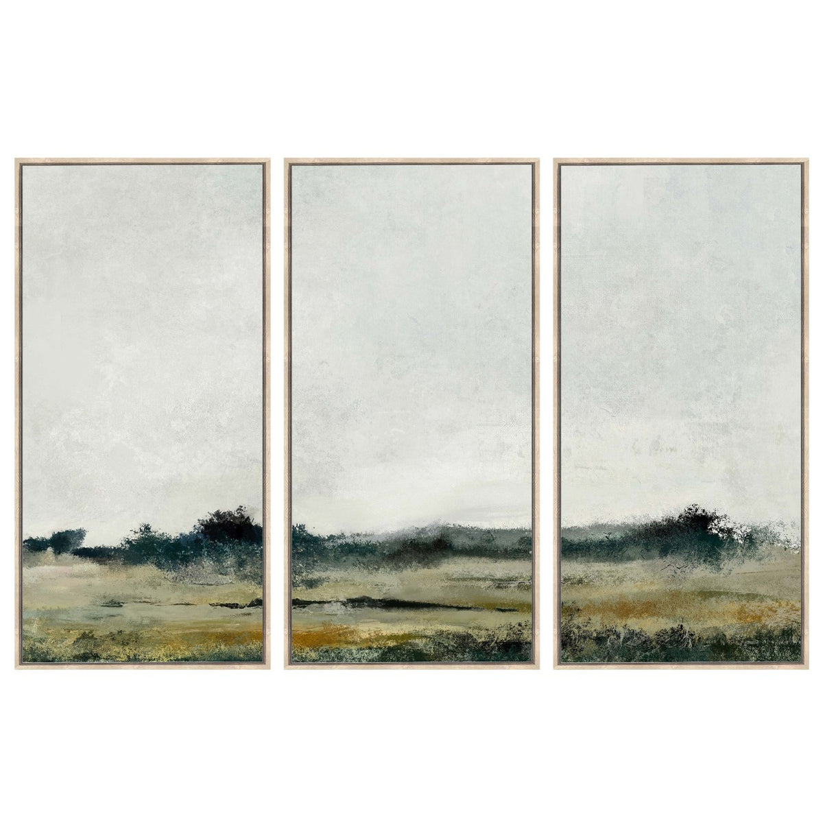 Distant Fields Landscape Set of 3 Framed Jute Canvas Wall Art 180x120cm