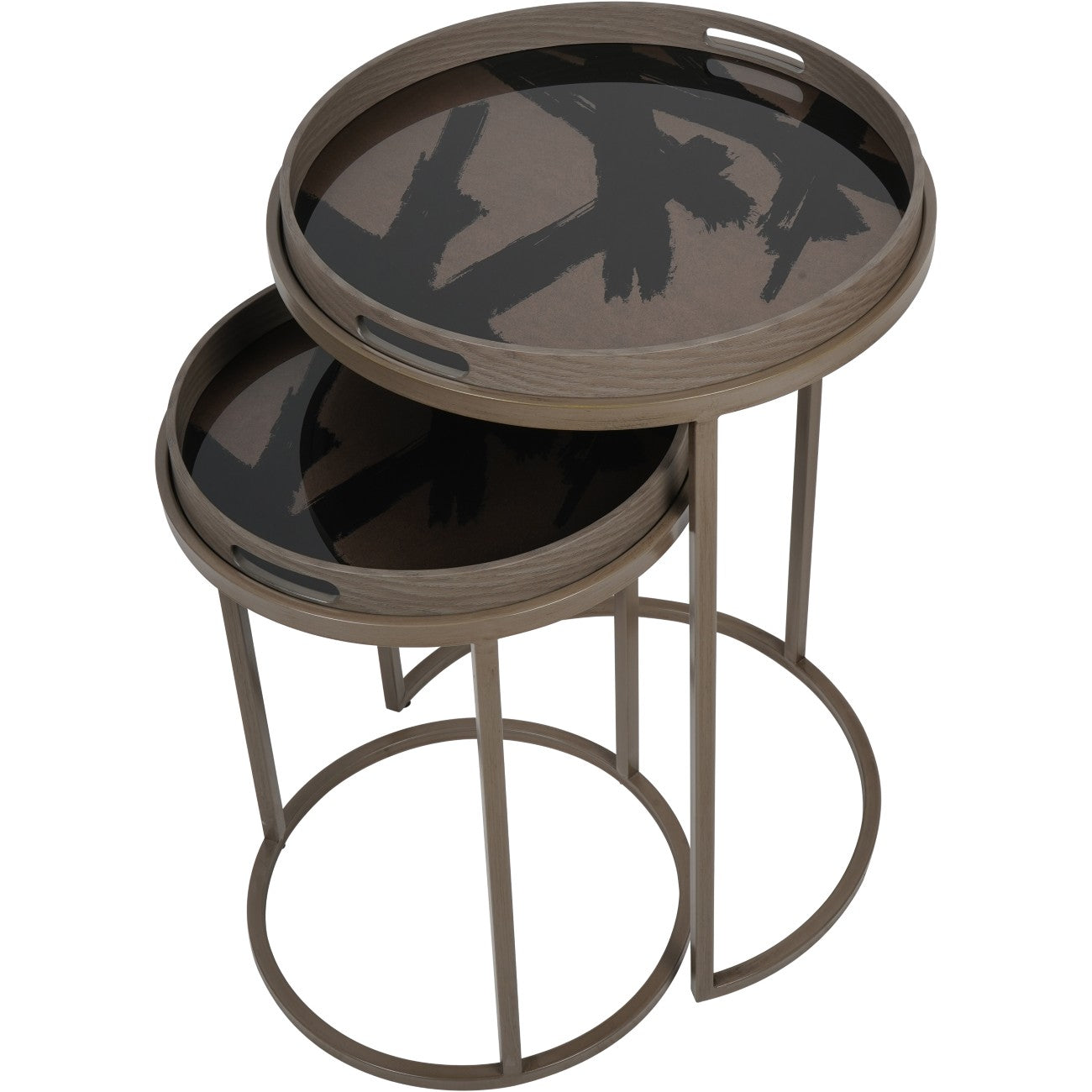 Impasto Brushstroke Set of 2 Side Tray Tables Taupe