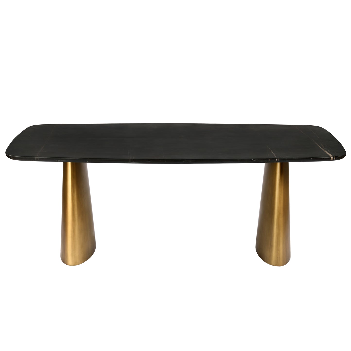 Caldera Solid Black Marble Dining Table on Brass Legs 200x90cm