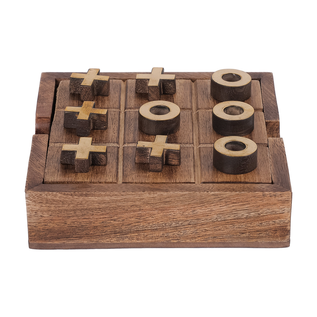 Pryce Mango Wood Noughts and Crosses & Solitaire Game