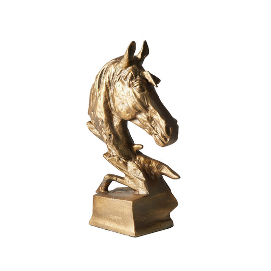 Equinox Horse Head Sculpture On Plinth Antique Gold
