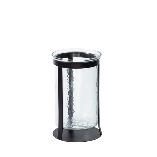 Nox Hammered Glass Black Iron Hurricane Small