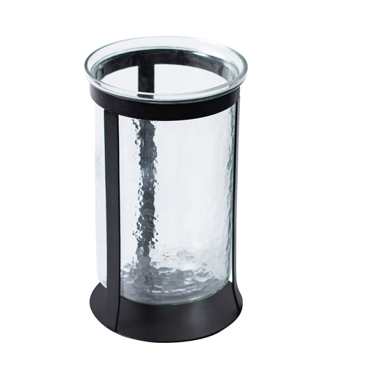 Nox Hammered Glass Black Iron Hurricane Large