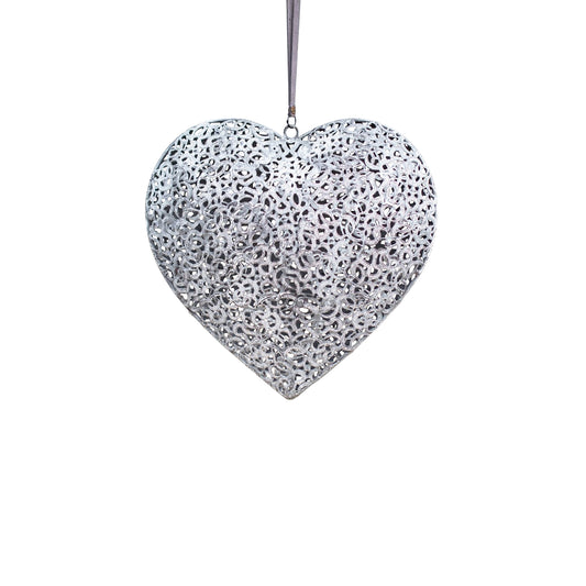 Filigree Metal Silver Heart Decoration