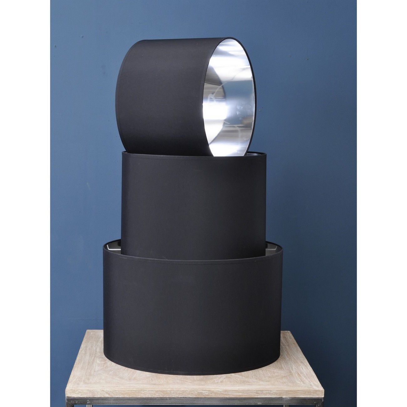 Black and Silver Lined Drum 14" Lampshade