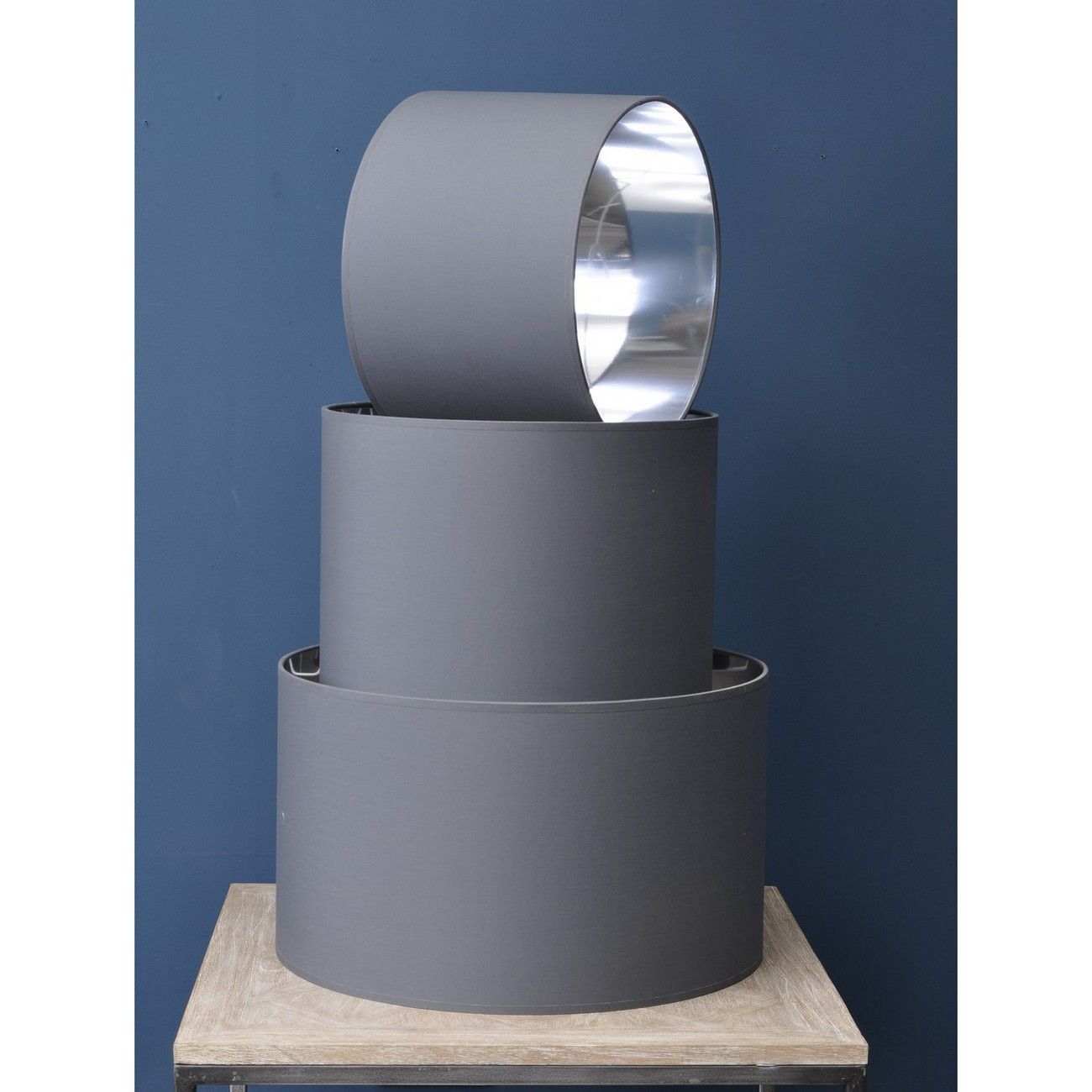 Grey and Silver Lined Drum 16" Lampshade