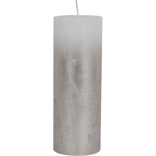 Libra White Pillar Candle With Metallic Silver Ombre Base 7x19cm