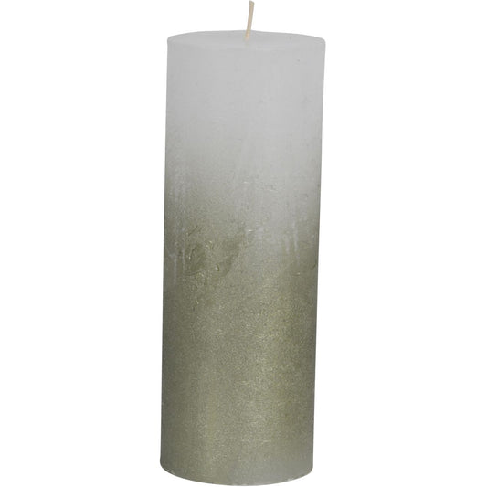 Libra White Pillar Candle With Metallic Green Ombre Base 7x19cm