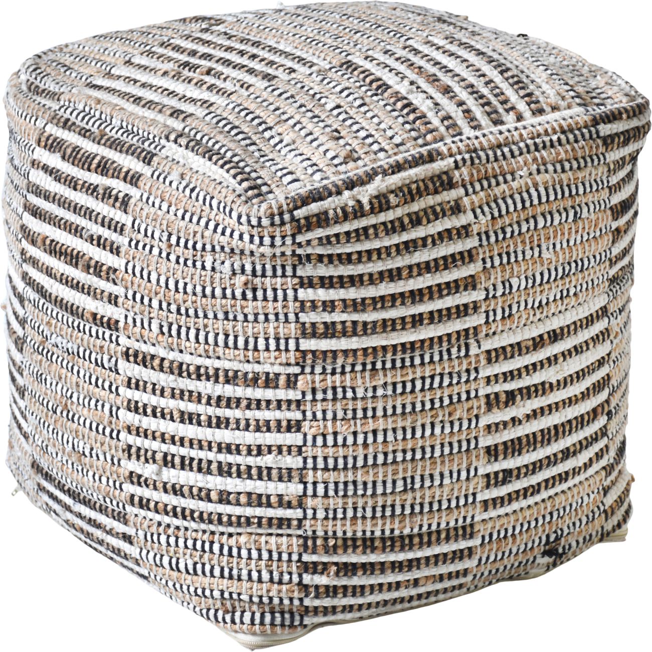 Kose Hand Woven Pit Loom Ivory & Natural Hemp Pouffe