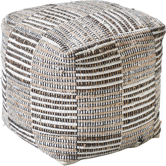 Kose Hand Woven Pit Loom Ivory & Natural Hemp Pouffe