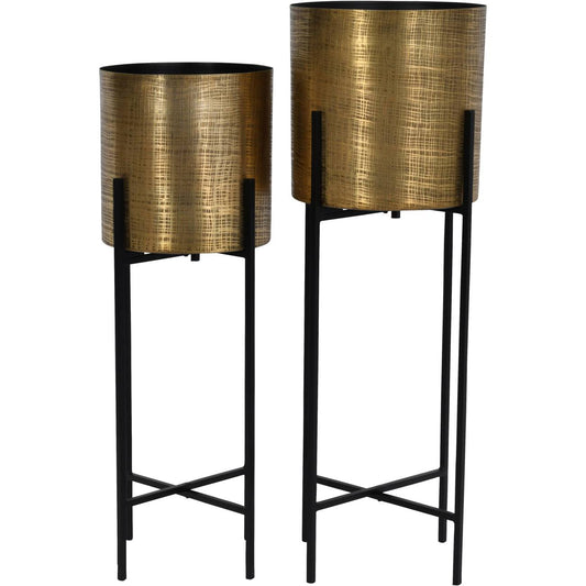 Clyde Floor Standing Brass Set of 2 Planters