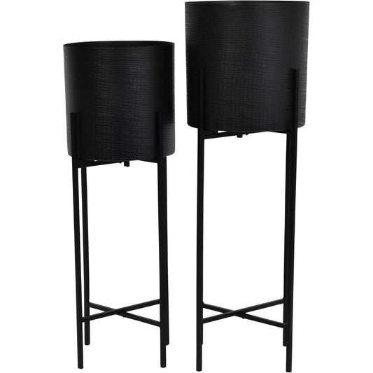 Promotion - Clyde Floor Standing Matt Black Set of 2 Planters