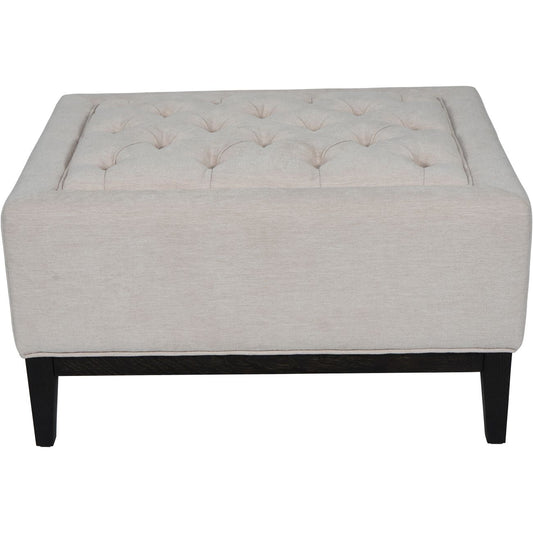 Theodore Buttoned Stool in Ivory Fabric 81x61x44.5cm