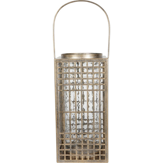 Barossa Fretwork Square Lantern in Aged Gold with Glass Flute 40.5cm