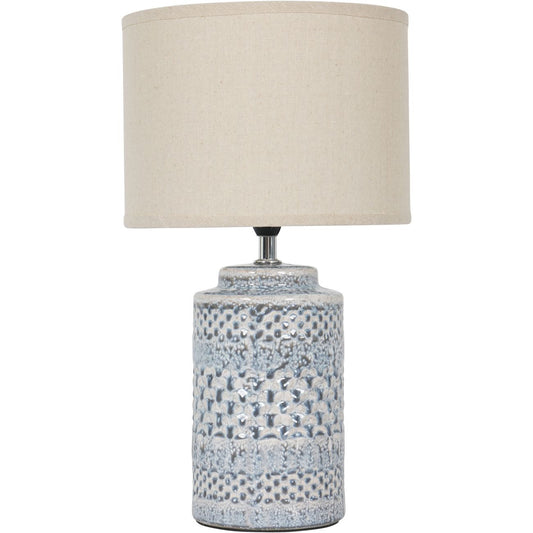 Stormy Sky Glaze Table Lamp 40cm with Cream Drum Shade