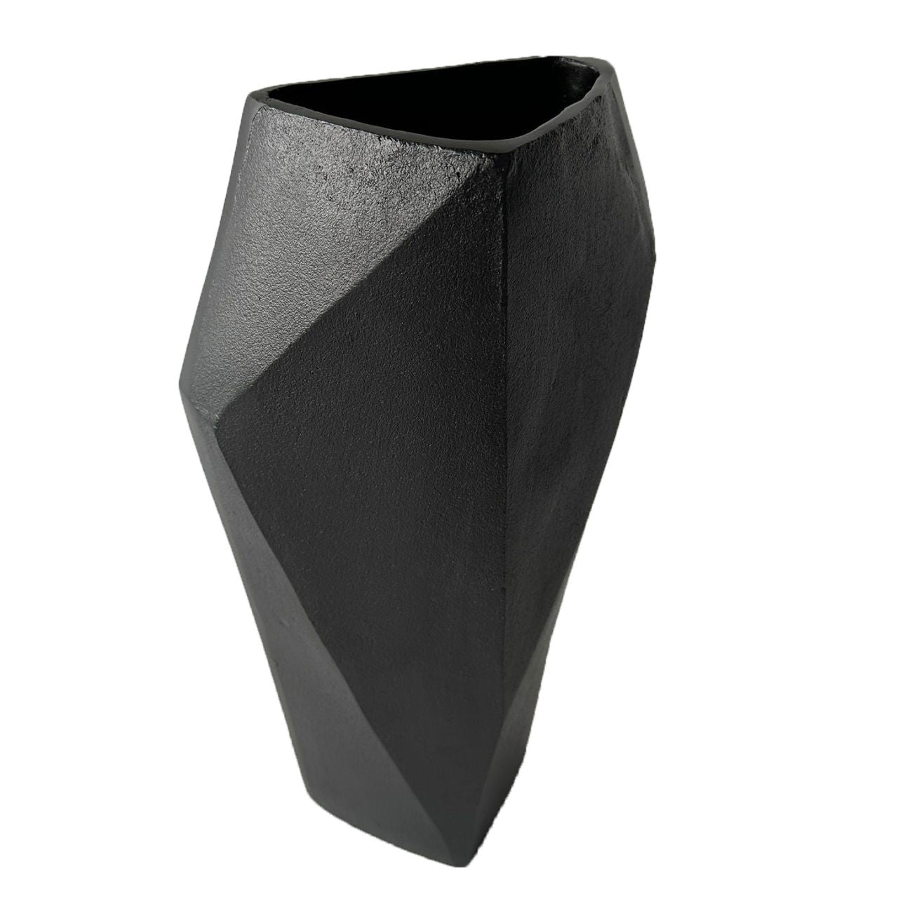 Cast Aluminium Faceted Charcoal Black Vase 45cm