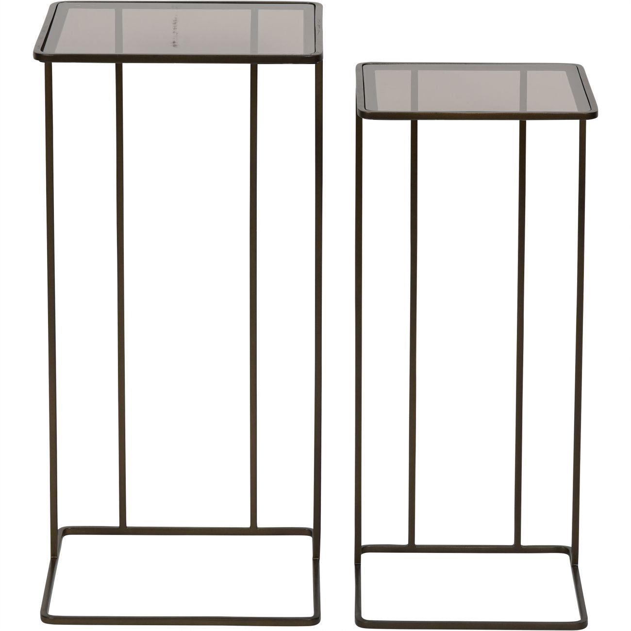 Salzburg Set of 2 Glass and Metal Side Tables Dk Gold