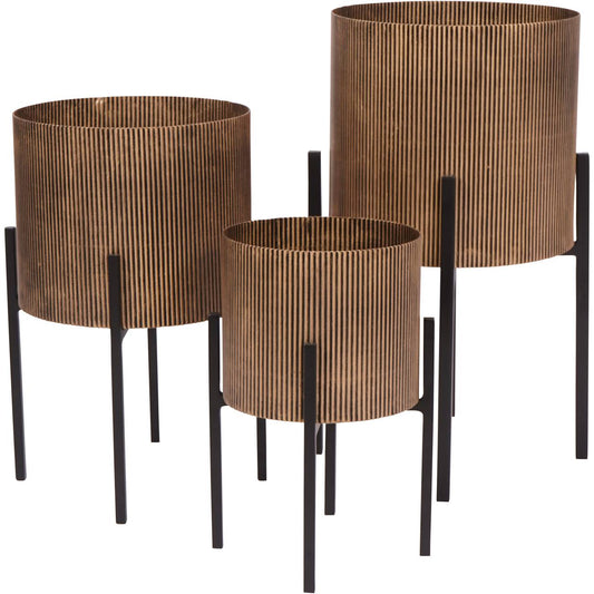 Belvedere Aged Gold Set of 3 Floor Planters