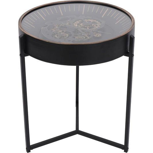 Palladium Side Table Clock with Moving Cogs Black Gold