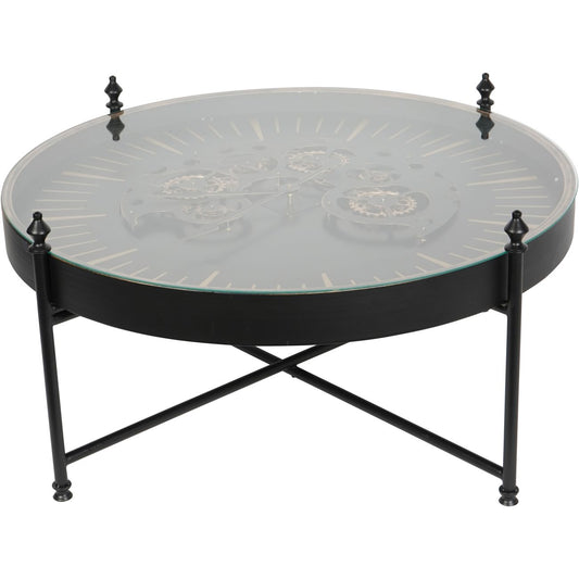 Palladium Coffee Clock Table with Moving Cogs Black Gold