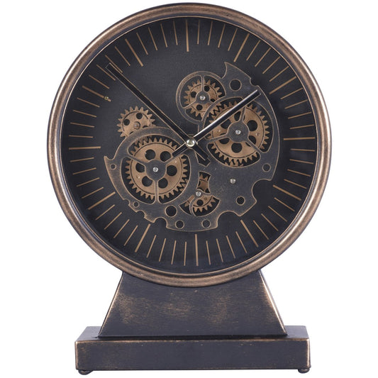 Palladium Black & Gold Mantel Clock with Moving Cogs