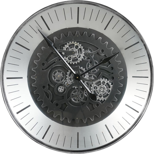 Palladium Wall Clock with Moving Cogs Black Nickel 80cm