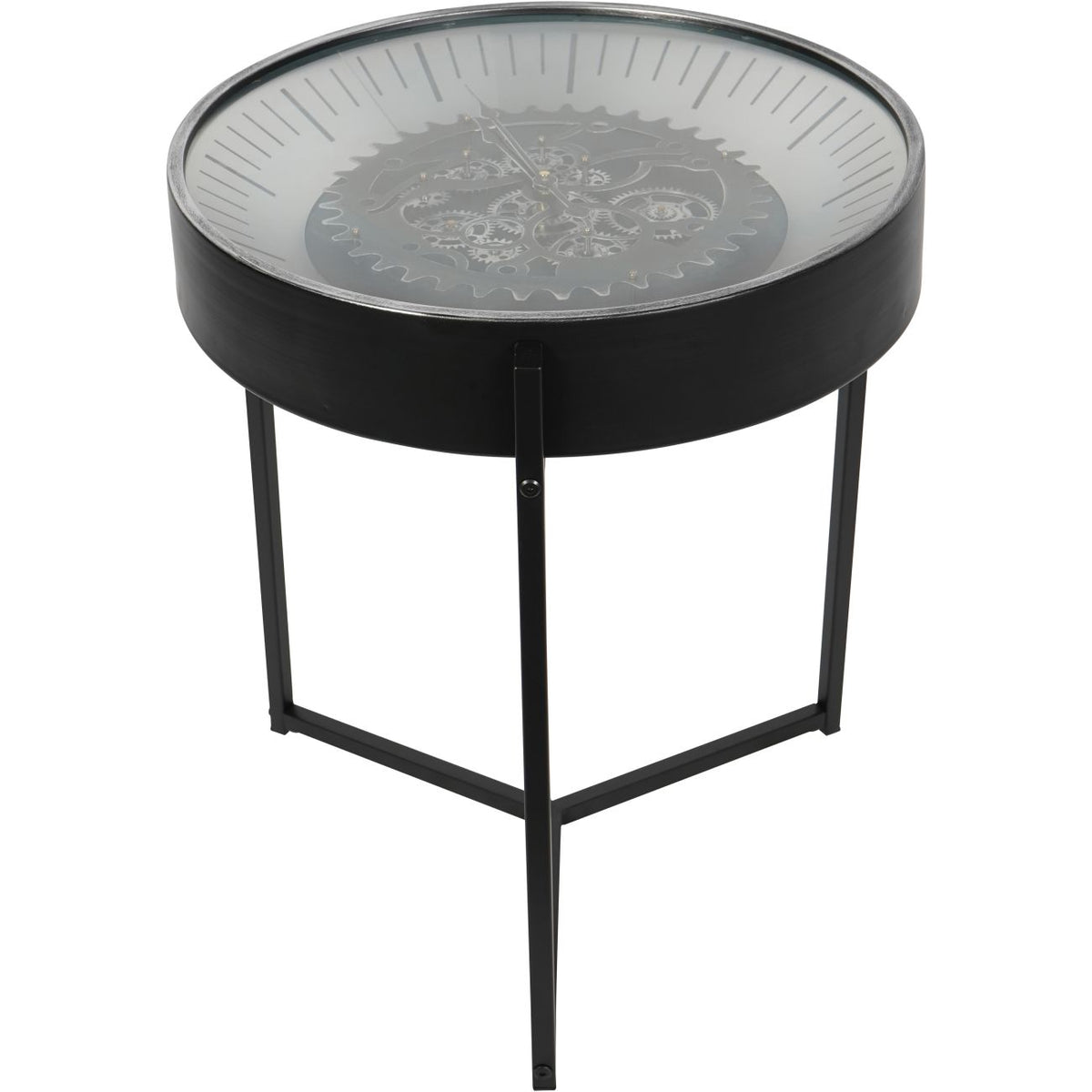 Palladium Side Table Clock with Moving Cogs Black Nickel