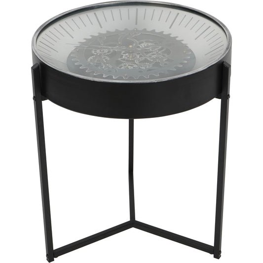 Palladium Side Table Clock with Moving Cogs Black Nickel