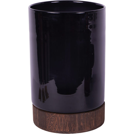 Noir Glass Hurricane with Wooden Base 31.5cm